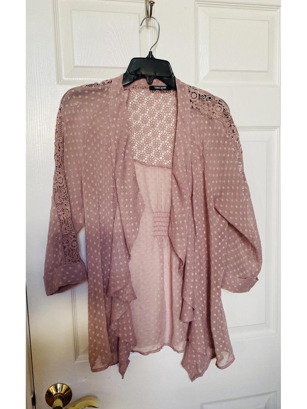 Daniel Rainn Pink Polka Dot Lace Detail Cardigan